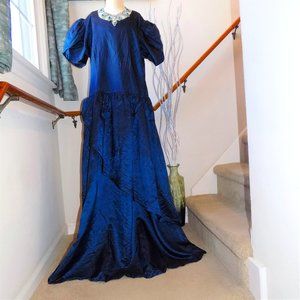 Vintage Southern EasternTeal Metallic Formal Gown Plus size Dress Women Size 16